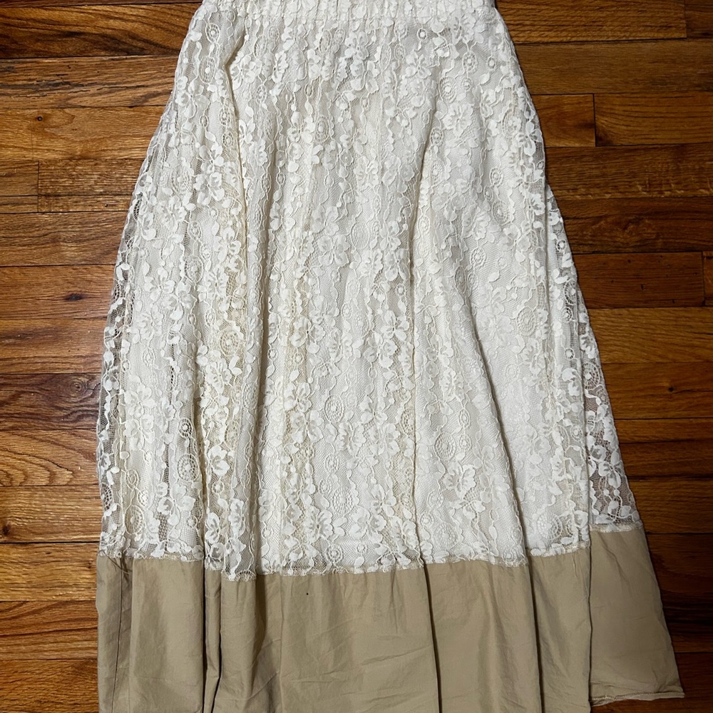 SHEIN Lace Maxi Skirt in Cream and Tan